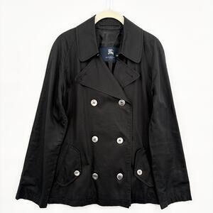 Burberry London Size 8 Black Spring Jacket Peacoat Short Trench Cotton READ